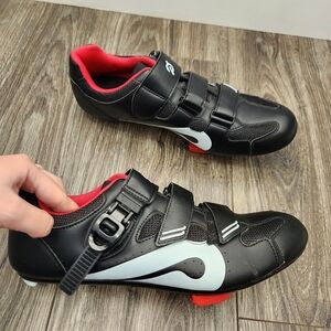 Peloton Mens EU 46 US 12 Cycling Shoes Cleats Black Red PL-SH-B-46 Logo